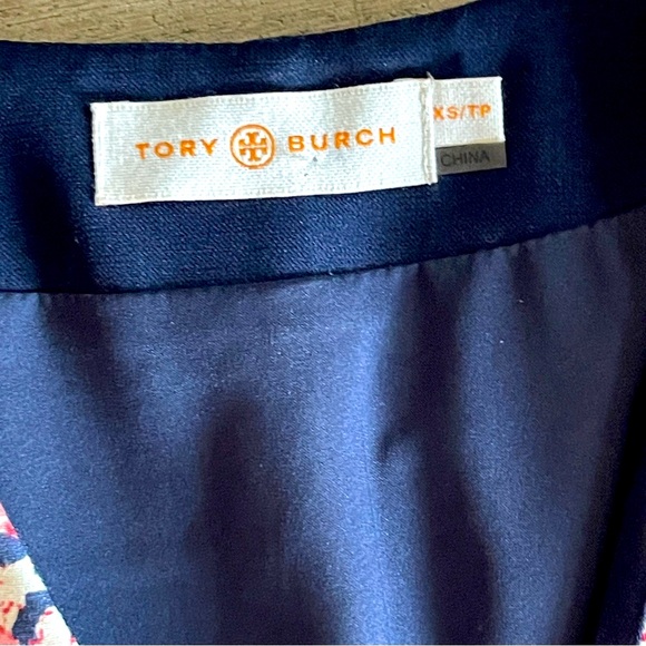 TORY BURCH Drop Waistline Red & Dark Blue Floral Mini Dress size XS - Picture 4 of 8